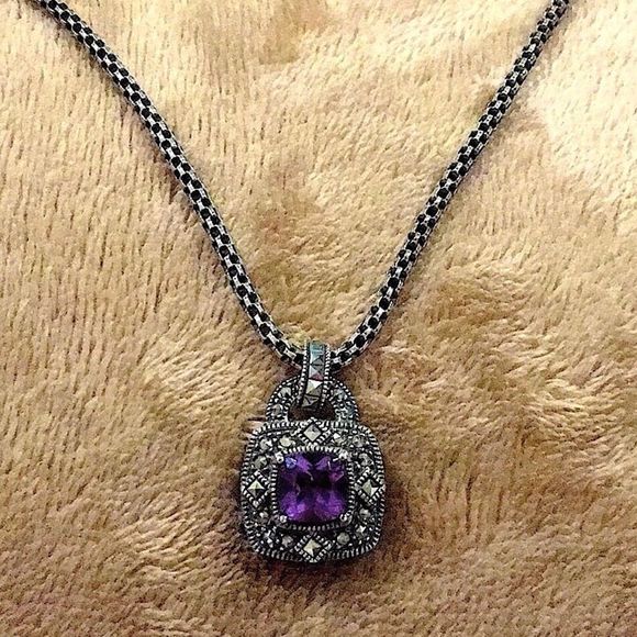 JUDITH JACK Amethyst Marcasite Sterling Necklace - Picture 3 of 16